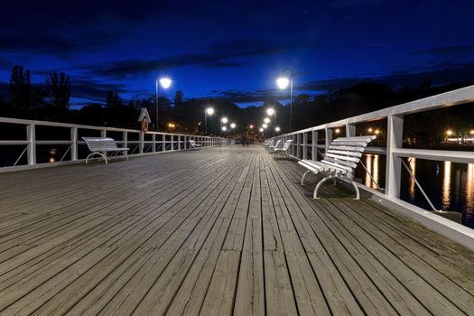 Night view of the pier in Gdynia Orlowo in Poland