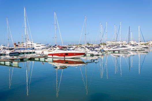 Luxury yachts moored in the port of Vilamoura, Algarve, Portugal