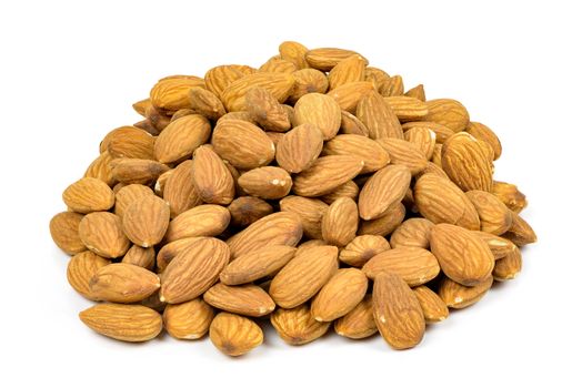 Heap of almond nuts isolated on white background with clipping path
