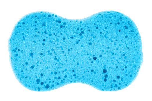 Top view of blue bath massage sponge isolated on white background