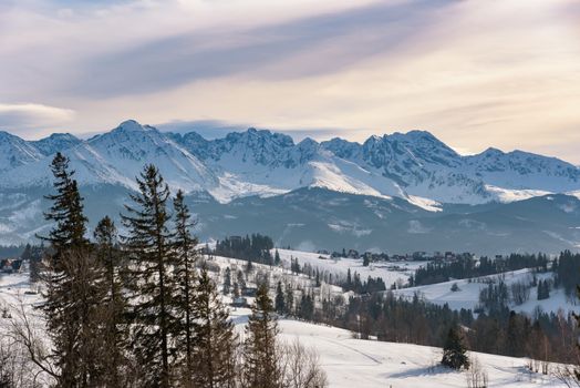 Winter landscape of High Tatra Mountains on the Polish-Slovak border