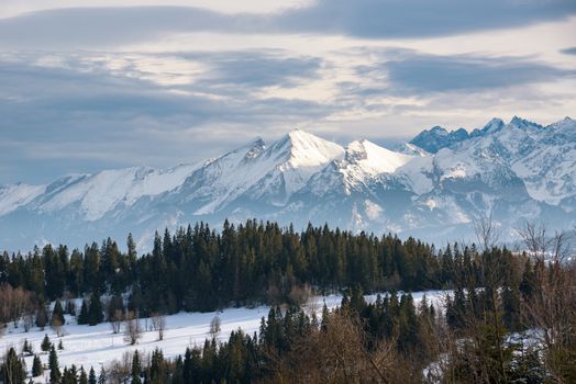 Winter landscape of High Tatra Mountains on the Polish-Slovak border