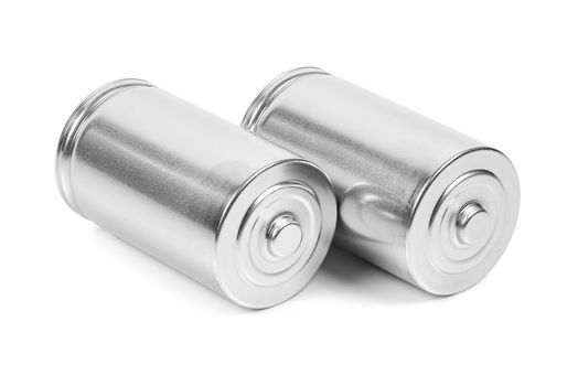 Two LR20 D size batteries isolated on white background with clipping path