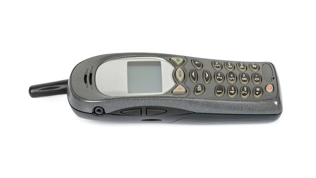 Old mobile phone isolated on white background with clipping path