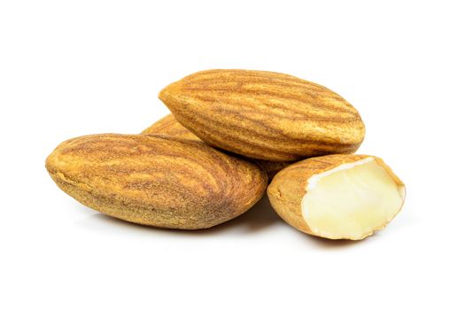 Almond nuts isolated on white background with clipping path