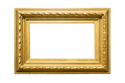 Landscape golden decorative picture frame isolated on white background with clipping path