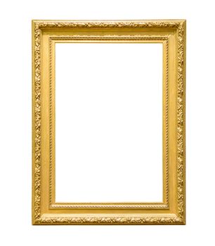 Portrait golden decorative picture frame isolated on white background with clipping path