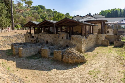 Ruins of the ancient Villa del Casale near Piazza Armerina town with one of richest and larges collections of Roman mosaics in world