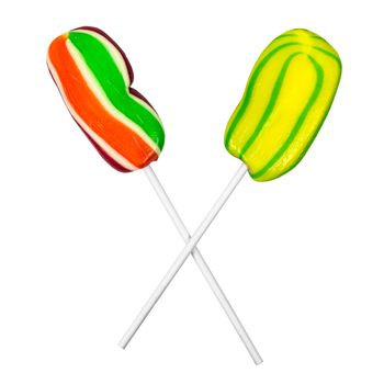 Two colorful lollipops isolated on white background with clipping path