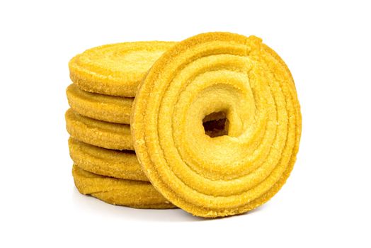 Stack of butter cookies isolated on white background with clipping path