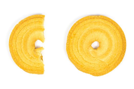 Top view of butter cookies isolated on white background with clipping path