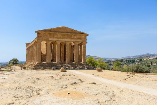 Ruins of the Temple of Concordia in the Valley of the Temples in Agrigento, Sicily, Italy