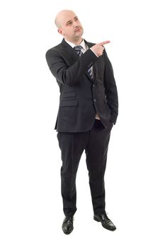 businessman full body pointing isolated on white background