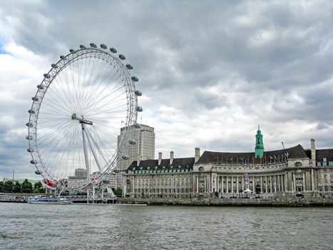 The London Eye and County Hall in London, United Kingdom