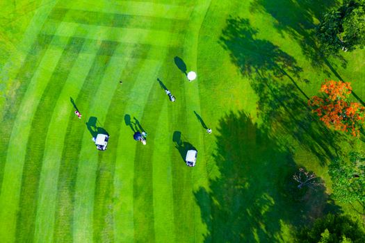 Aerial view of golf field landscape with sunrise view in the morning shot. Bangkok Thailand