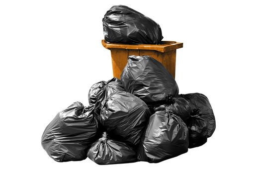 bin bag garbage orange, Bin,Trash, Garbage, Rubbish, Plastic Bags pile isolated on background white