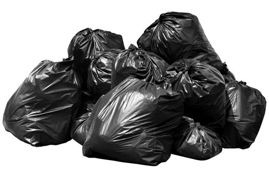 bin bag garbage, Bin,Trash, Garbage, Rubbish, Plastic Bags pile isolated on background white