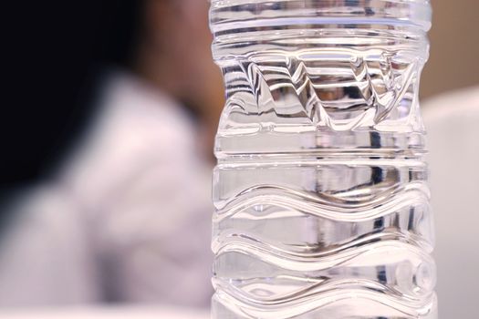 Clear Water Bottle, Transparent plastic surface closeup, Plastic texture