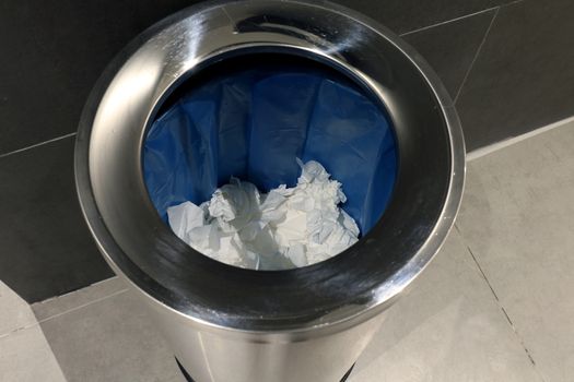 Bin in toilet, Stainless steel Bin for paper trash Tissue dirty in toilet, Trash in the bathroom