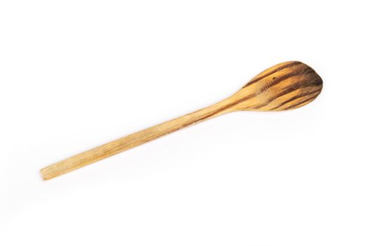 wooden kitchen spoon on white background in studio