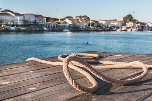 Mooring hook and rope on a pontoon Cape Bay Agde, France