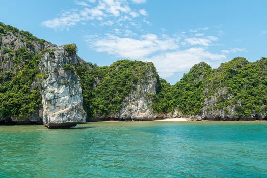 Picturesque sea landscape with limestone mountains. Ha Long Bay, Vietnam