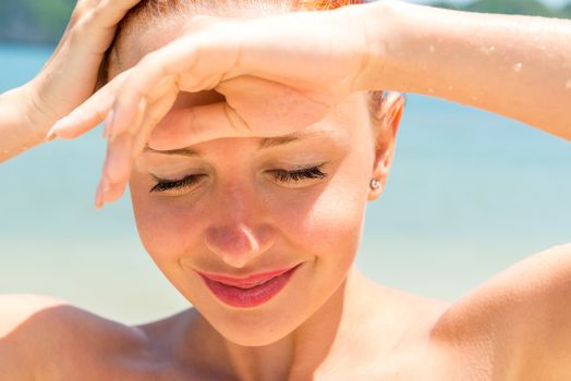 Closeup beauty Slim young woman relaxing at tropical islands