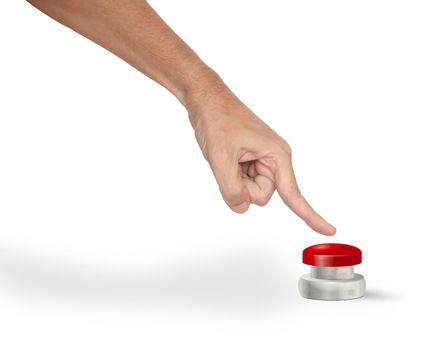 A man pushing a big red start/stop/alarm button with finger