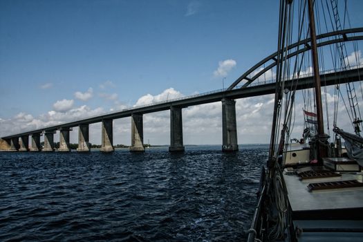 Sailing under the Langeland Bridge (Denmark)