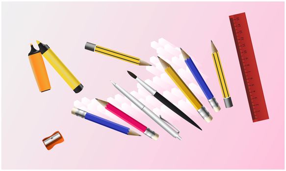 mock up illustration of school instruments on abstract background