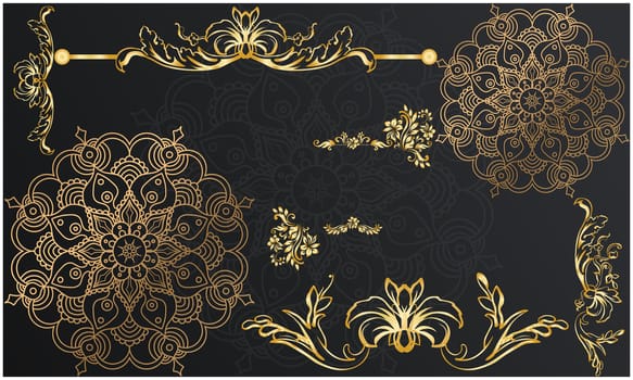 digital textile design of gold art with leaves