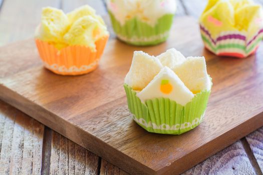 Thai steamed cupcake in color paper cup. Delicious snack in Chinese new year.