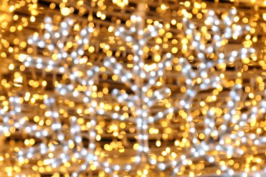 Bokeh background gold yellow colorful of merry christmas, Happy new year bokeh lighting shine on night background, Bokeh glitter light, Gold Luxury backdrop texture, Glittering wallpaper