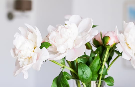 Chic bouquet of peony flowers in vase as home decor idea, luxury interior design and decoration concept