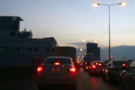 Blurred picture Traffic jam in the evening in the city night for background