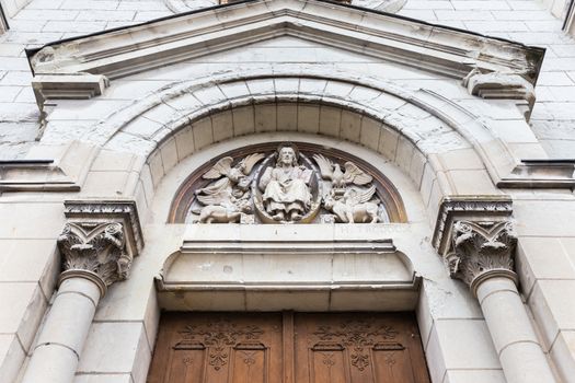 architectural detail of the Romanian Orthodox Parish Saint Nectaire de Tours and the Saint Francois chapel in the city center on a winter day