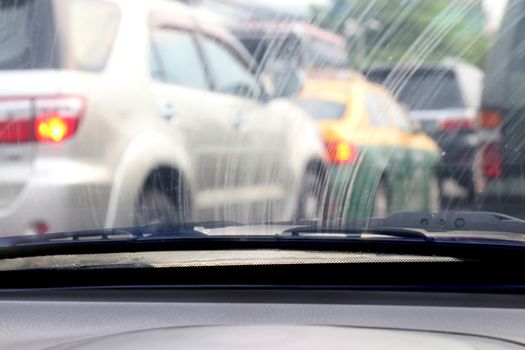 Dirty Windshield, Pollution Auto Glass dirty with interior view in car