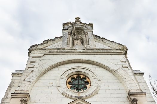 architectural detail of the Romanian Orthodox Parish Saint Nectaire de Tours and the Saint Francois chapel in the city center on a winter day