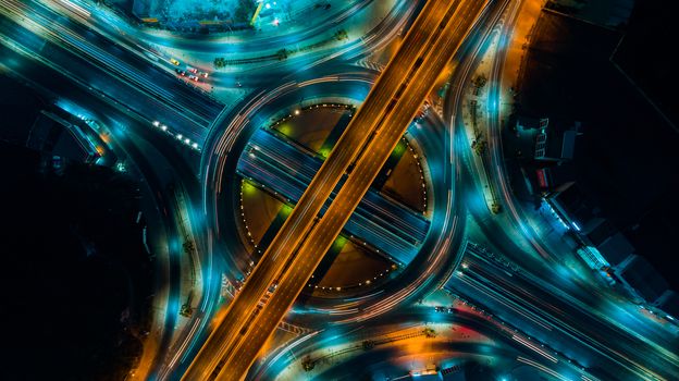 Expressway top view, Road traffic an important infrastructure in Thailand