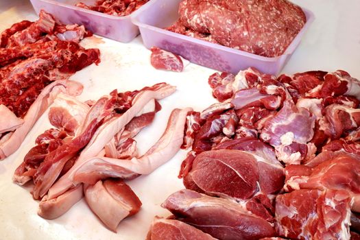 Raw pork pieces meat, Fat pork in market fresh, Raw Pork, Raw pork pieces meat