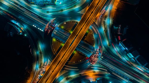 Expressway top view, Road traffic an important infrastructure in Thailand