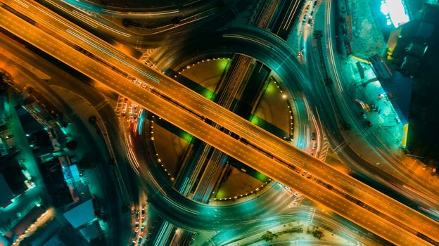 Expressway top view, Road traffic an important infrastructure in Thailand