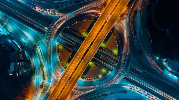 Expressway top view, Road traffic an important infrastructure in Thailand