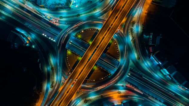 Expressway top view, Road traffic an important infrastructure in Thailand