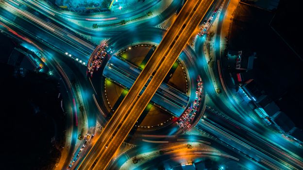 Expressway top view, Road traffic an important infrastructure in Thailand