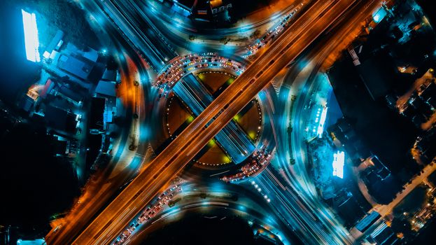 Expressway top view, Road traffic an important infrastructure in Thailand