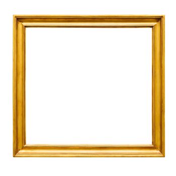 Square decorative golden picture frame isolated on white background with clipping path