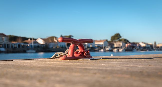 Mooring hook and rope on a pontoon Cape Bay Agde, France