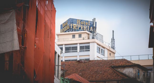 Aveiro, Portugal - May 7, 2018: View of the luxurious Imperial hotel in the historic city center on a spring day