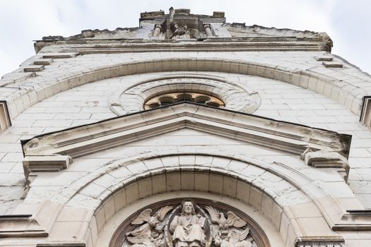 architectural detail of the Romanian Orthodox Parish Saint Nectaire de Tours and the Saint Francois chapel in the city center on a winter day